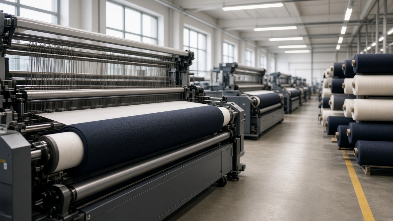 Textile manufacturing floor with production equipment