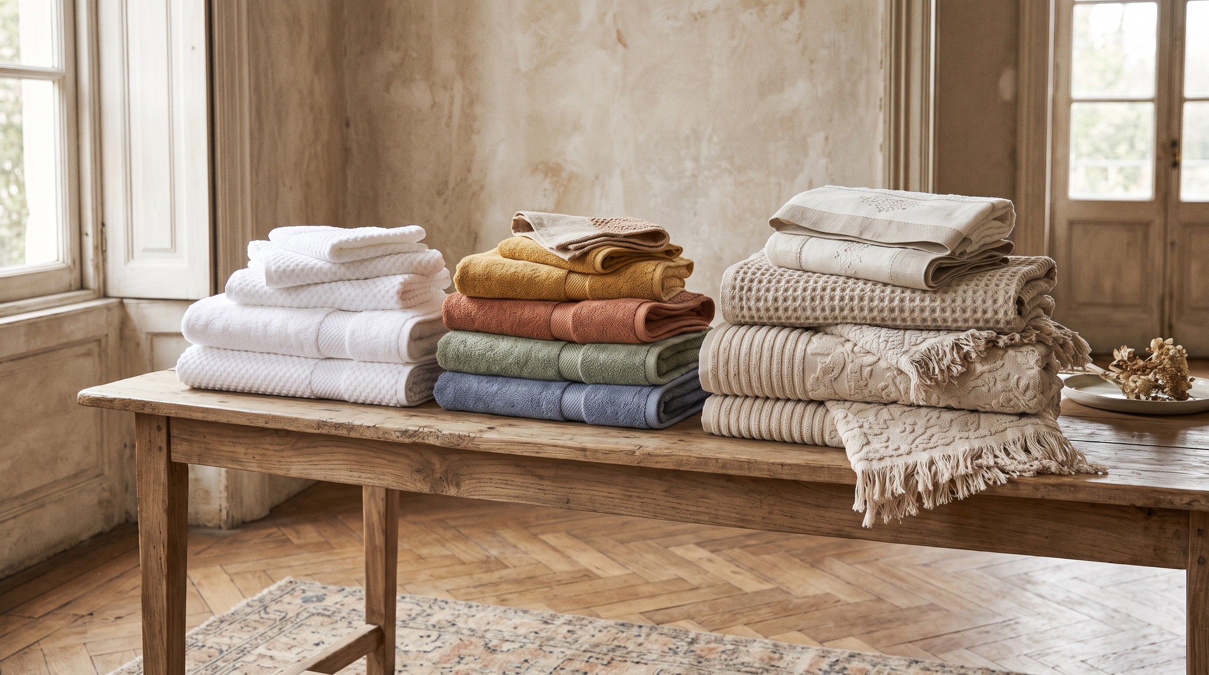 Folded towels prepared for quality review